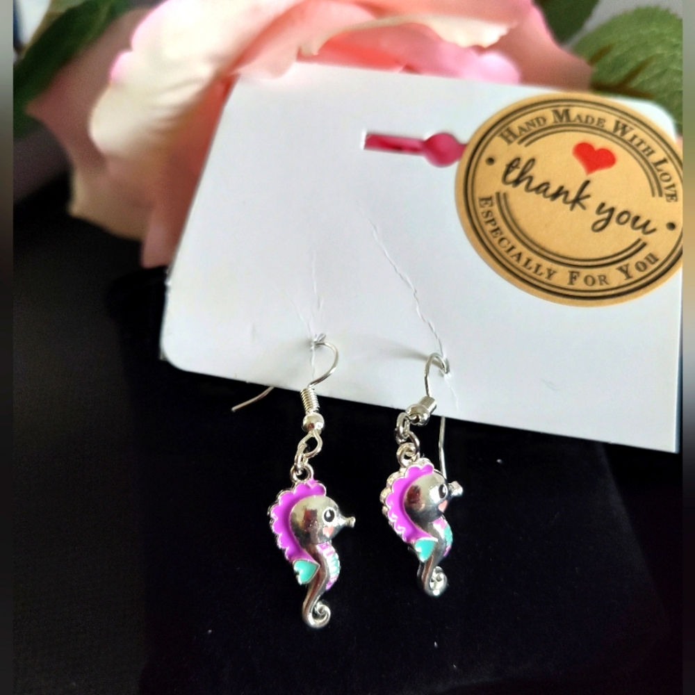 Sea Horse Dangle Hoop Earrings New